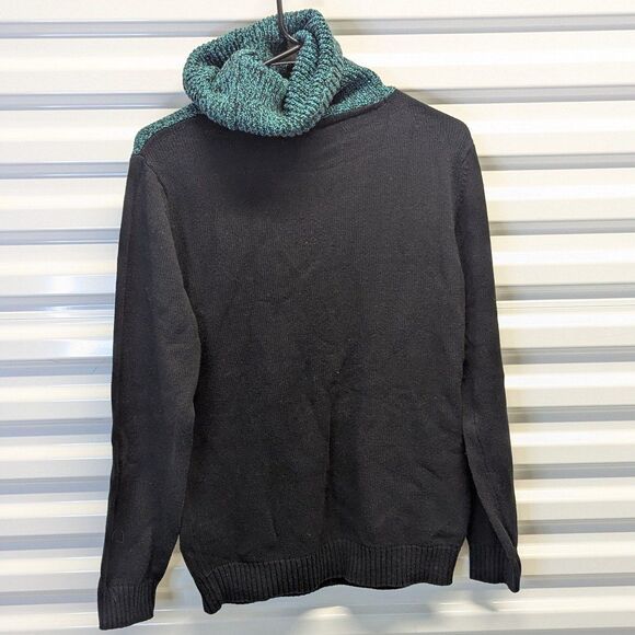 Black Size Small Teal & Black Color Block Cowl Neck Pullover Hoodie Sweater - Picture 5 of 8